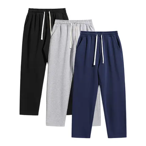 Men’s Solid Color Athletic Sweatpants - Synthetics Fabric, Wide Straight Leg, Plus Size, Sporty Chic Athletic Wear, All-Season Casual Pants for Street Dance & Winter Lounging