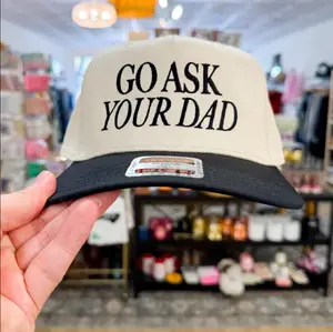 Go Ask Your Dad Embroidered Trucker Hat, Cotton Baseball Cap Funny Hat Gif