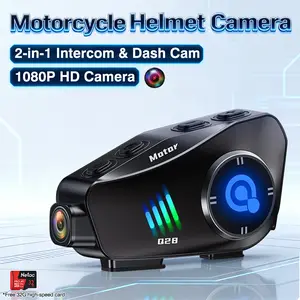 Motorcycle Bluetooth Helmet Camera Headset, Free 32GB Card, 2-in-1 Intercom & Dash Cam, 1080P, Waterproof, Hands-Free Calls