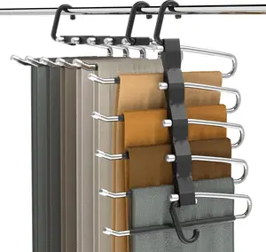 2 Pack Space Saving Pants Hangers – Stainless Steel Closet Organizer, Anti-Slip Jeans Trouser Rack Storage Black Hanging