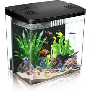 Small Fish Tank 1.2 Gallon Self Cleaning Betta Aquarium Starter Kit with Auto Cycling Quiet Pump Filtration Oxygenation Circulation 5 Color LED