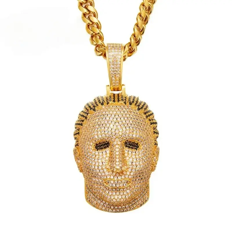 Women's Non-Allergenic Large Size Skull Pendant Necklace, Hip-Hop Style, Micro-Set Cubic Zirconia, Chino Chain & Link, Daily Casual Elegant Costume Jewelry Gift, Solid Large Skull, No Warning Applicable, Unisex Names, Chino Link Chain, Link Chain