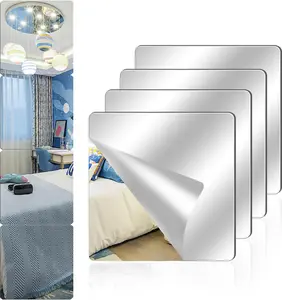 4 Pack Acrylic Mirrors for Wall,8" x 8" Self Adhesive Frameless Small Mirror Tiles, Flexible Plastic Mirror Sheets for Home Wall Decor Bedroom Gym DIY (4, 8" x 8")