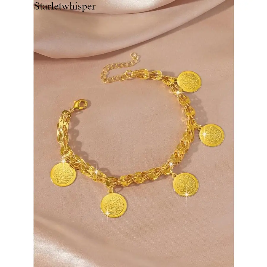 24K Gold Plated Phoenix Tail Coin Bracelet for Women | Vintage Ancient Coin Charm Hand Chain | Perfect Valentine's Day Gift for Her | Boho Jewelry for Everyday Wear & Special Occasions