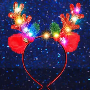 Light Up Reindeer  Headband LED Glow Christmas Headbands  Ears Hair Bands Holiday Xmas Headwear for Women