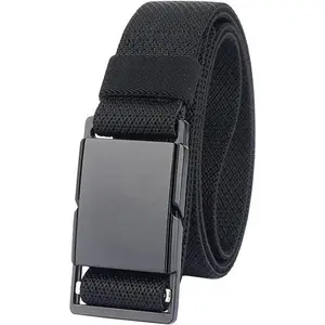 Men’s Stretch Belt with Quick-Release Magnetic Buckle, Elastic Webbing — Sports/Work/Golf — 1.34″ Wide, Synthetic, Modern