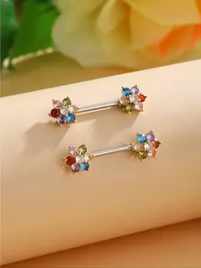 Elegant Floral Zirconia Nipple Rings for Women, Artificial Gemstone Body Piercing Jewelry Set, Perfect for Parties & Daily Wear, Flower Design