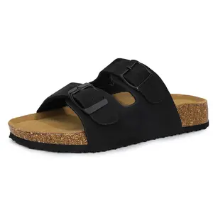 SHOESLOCKER Women's Cork Footbed Cloud Sandals - Double Buckle Slip-On with Cloud Cushion & Arch Support, Casual Walking Shoes for Beach & Outdoors Summer Footwear