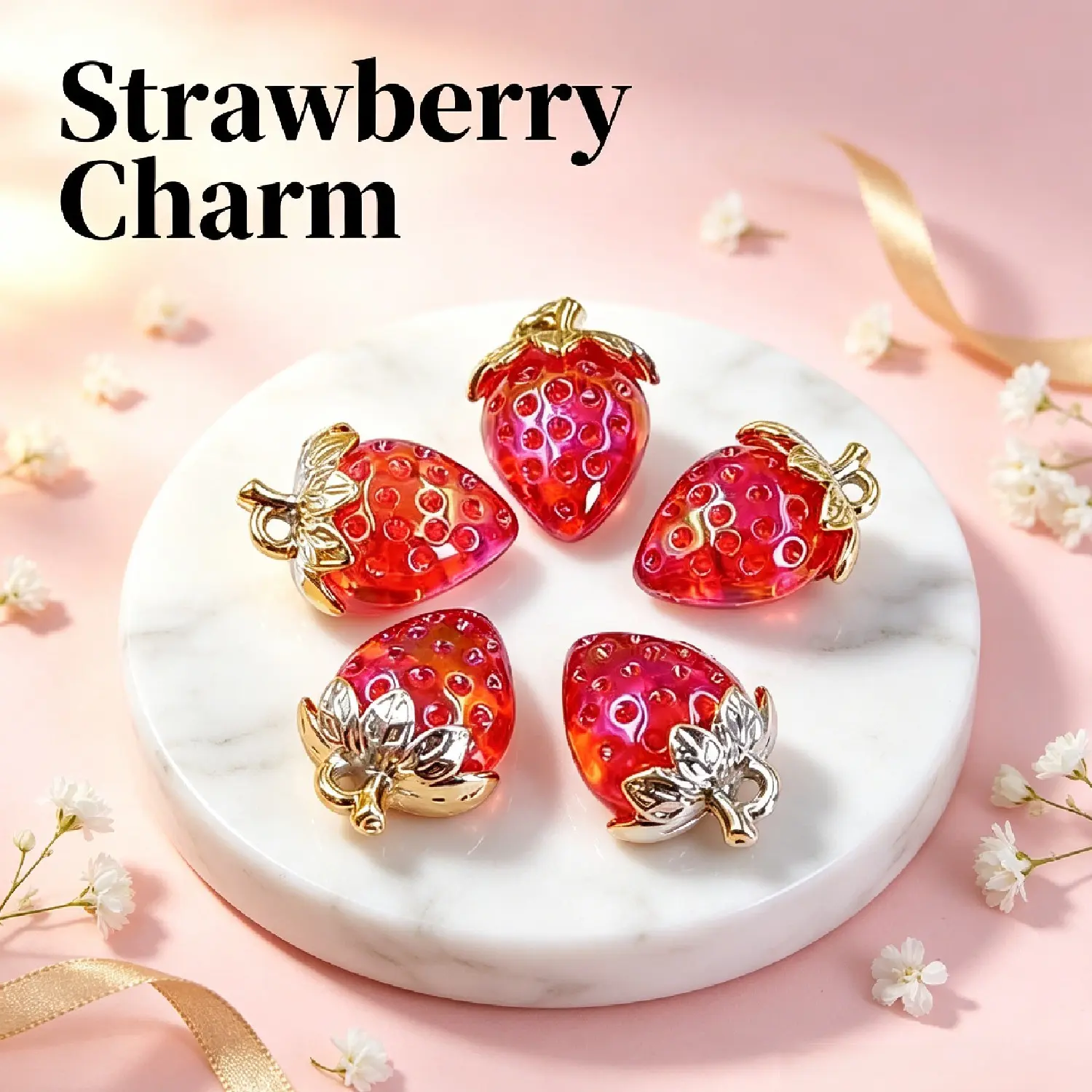 5pcs Acrylic Strawberry Charms, DIY Jewelry Accessories, Transparent Fruit Design, Cute 3D Versatile Decorative Pendants for DIY Bracelets, Necklaces, Earrings, Phone Lanyards, Bags