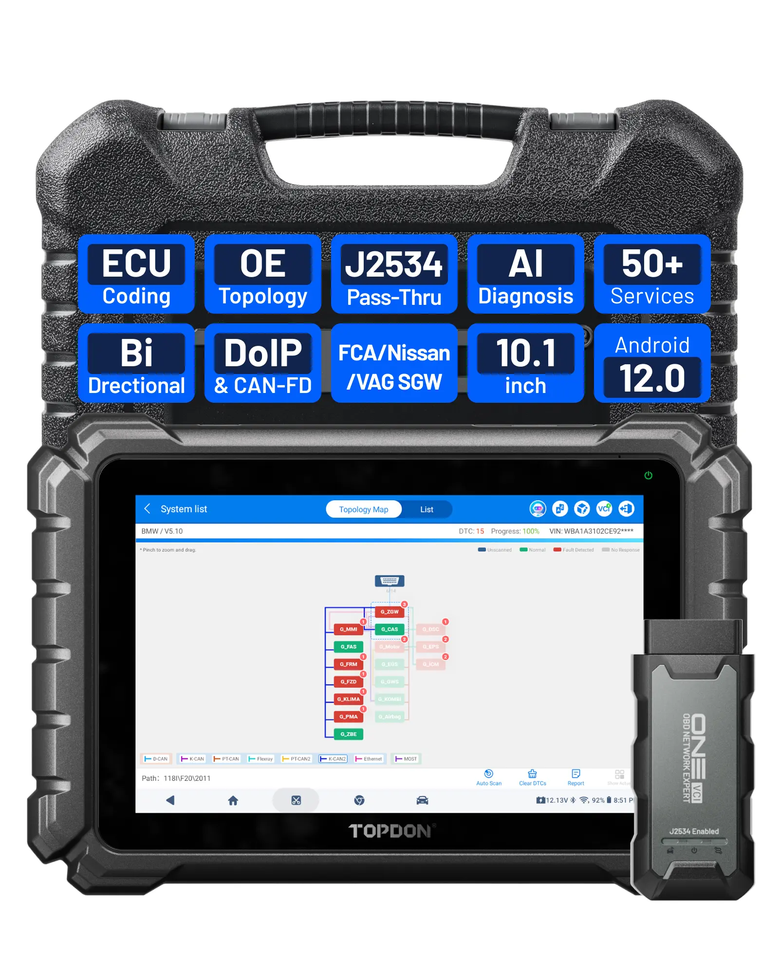 TOPDON ONE 10.1" Bidirectional Scanner with ECU Coding , J2534 Pass-Thru, TopFix AI Diagnostics, OE Topology Mapping Professional Automotive Scan Tool TOPDON ONE 10.1" Bidirectional Scanner with ECU Coding , J2534 Pass-Thru, TopFix AI Diagnostics, OE Topology Mapping Professional Automotive Scan Tool
