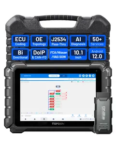 TOPDON ONE 10.1" Bidirectional Automotive Scan Tool OBD2 Scanner J2534 Pass-Thru, ECU Coding & 50+ Services, Full System Scan TopFix AI, OE Topology Mapping