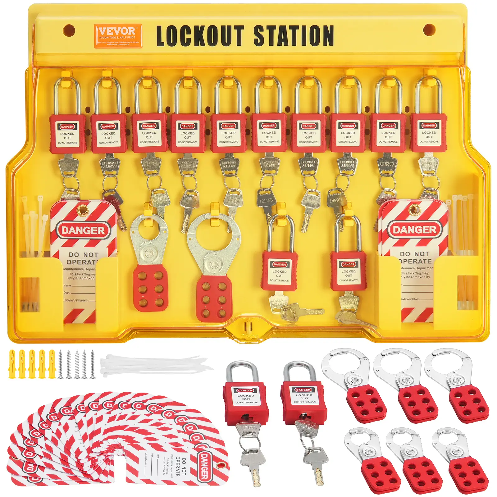 【Summerfinds】VEVOR Electrical Lockout Tagout Kit 60 PCS Safety Lockout Tagout Station Includes PadlocksHaspsTagsNylon TiesExpansion Kitand Lockout Station Boardfor IndustrialElectric Power