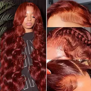 Bling Hair Reddish Brown /Chocolate Brown /99J 13x4 13x6 Lace Front Wigs Human Hair 180 Density Body Wave HD Lace Frontal Wigs Human Hair Colorful Wigs Human Hair Pre Plucked Frontal Human Hair for Women