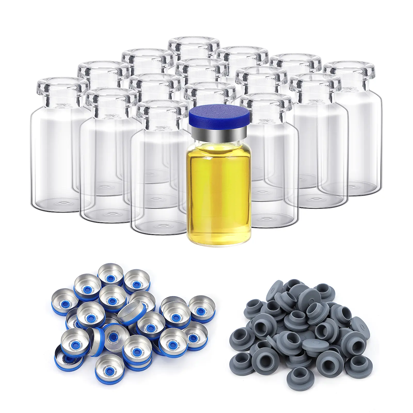 100pcs 10ml Leakproof Glass Headspace Vials with Rubber Stoppers, Plastic-Aluminum Flip Caps, Home Containers & Temperature-Resistant Bottles for Lab Tool Applications