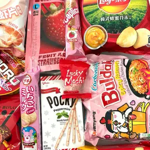 Deluxe Pink Theme Asian Snack Box Includes 2 Drinks 2 Ramen Sweet Asian Snacks Box Gift Large Size 45-50 Pcs Variety of Treats