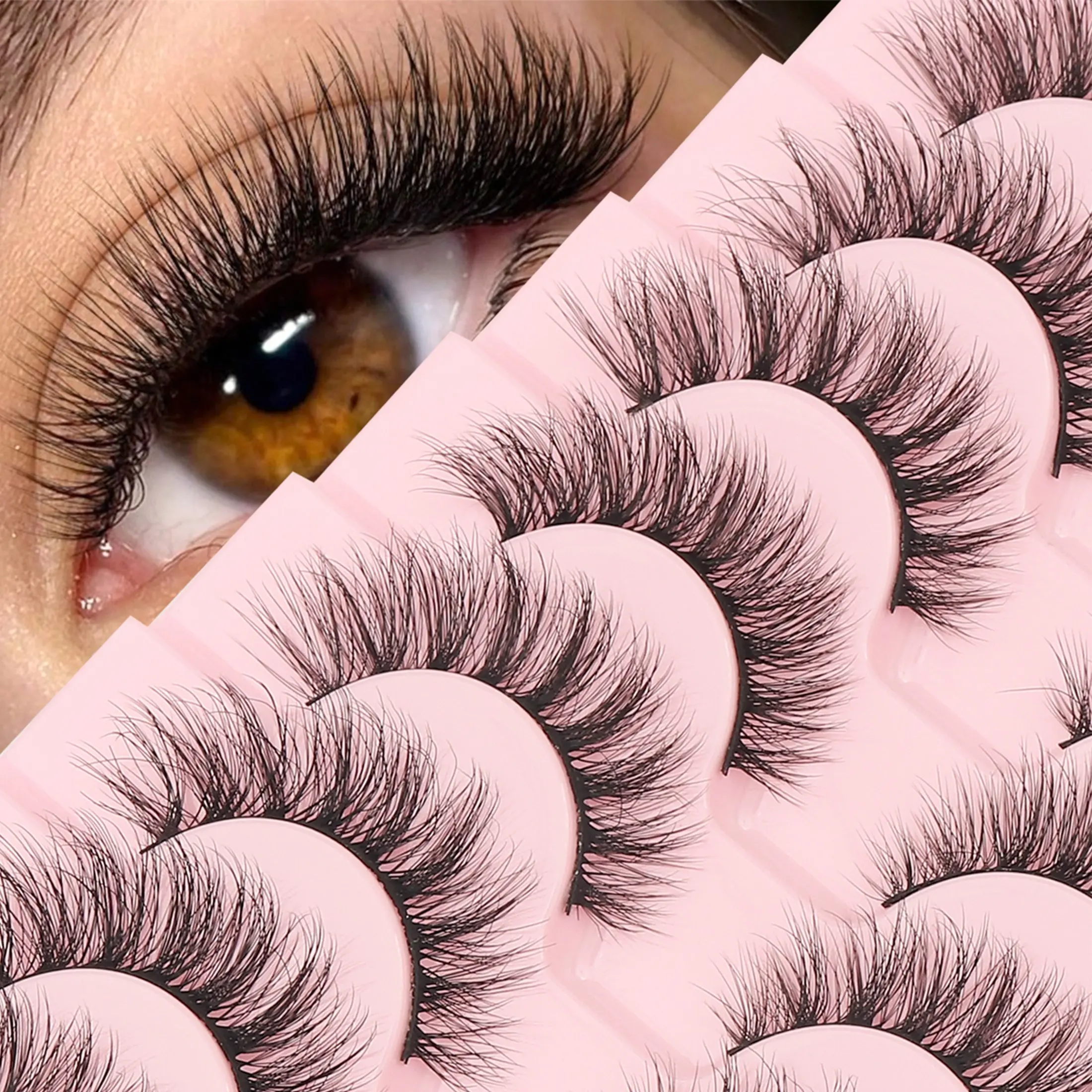 10 Pairs Natural Look False Lashes, Soft Fine Cat Eye False Lashes, Realistic Fox Fur Material, Soft Dense, Long Thin Tips, Daily Use
