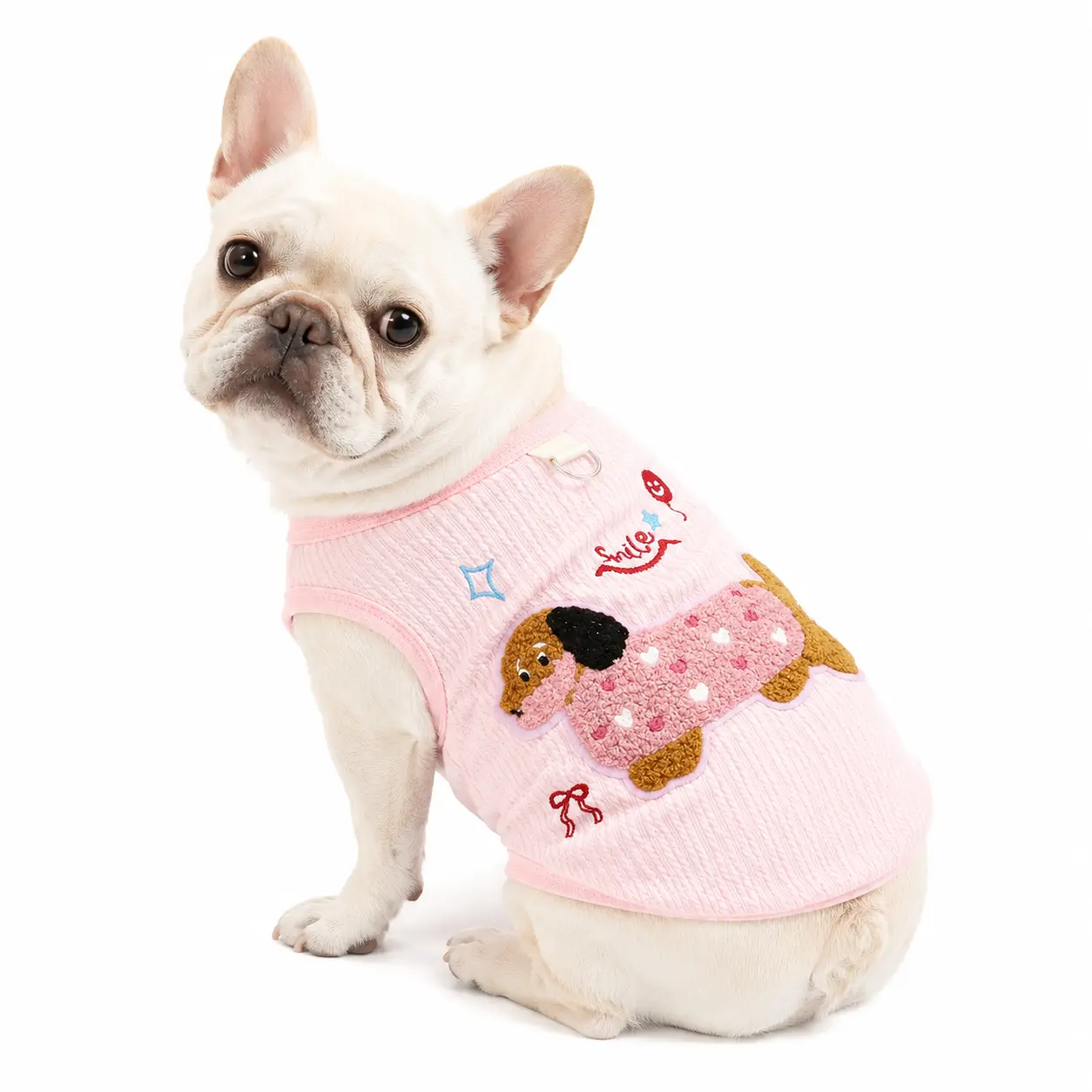 Small/Medium Dog & Cat Sleeveless Vest Shirt - Spring Autumn Stretch Polyester Pet Apparel, Skin-Friendly Breathable Fit, 3D Heavy Embroidery Pattern, D-Ring Leash Ring, Free Movement Design, Cold Gentle Cycle Care, Hang Shade Dry