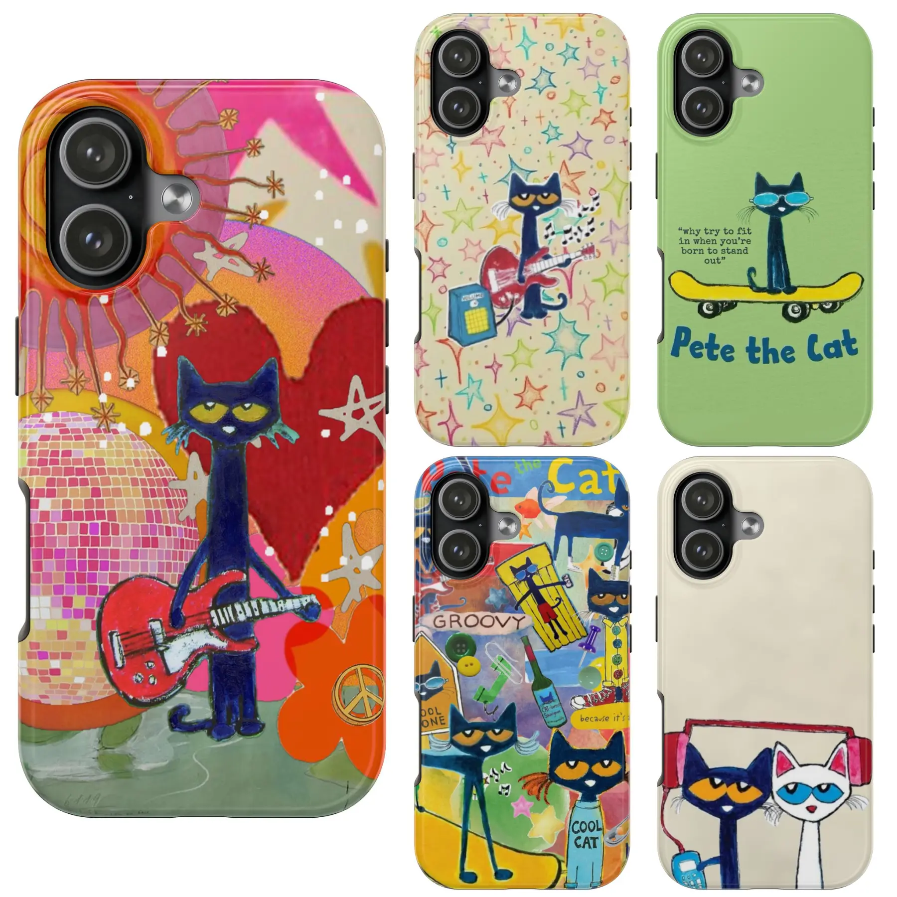 Groovy Colorful Pete the Cat Animal Smartphone Case Collection, Protective Shockproof Handheld Devices Accessory, Drop Protection Protector, Compatible with iPhone 11-17 Max Pro & Galaxy S21-S25 Plus Ultra FE, Tree-Themed Christmas Gift, Accessories