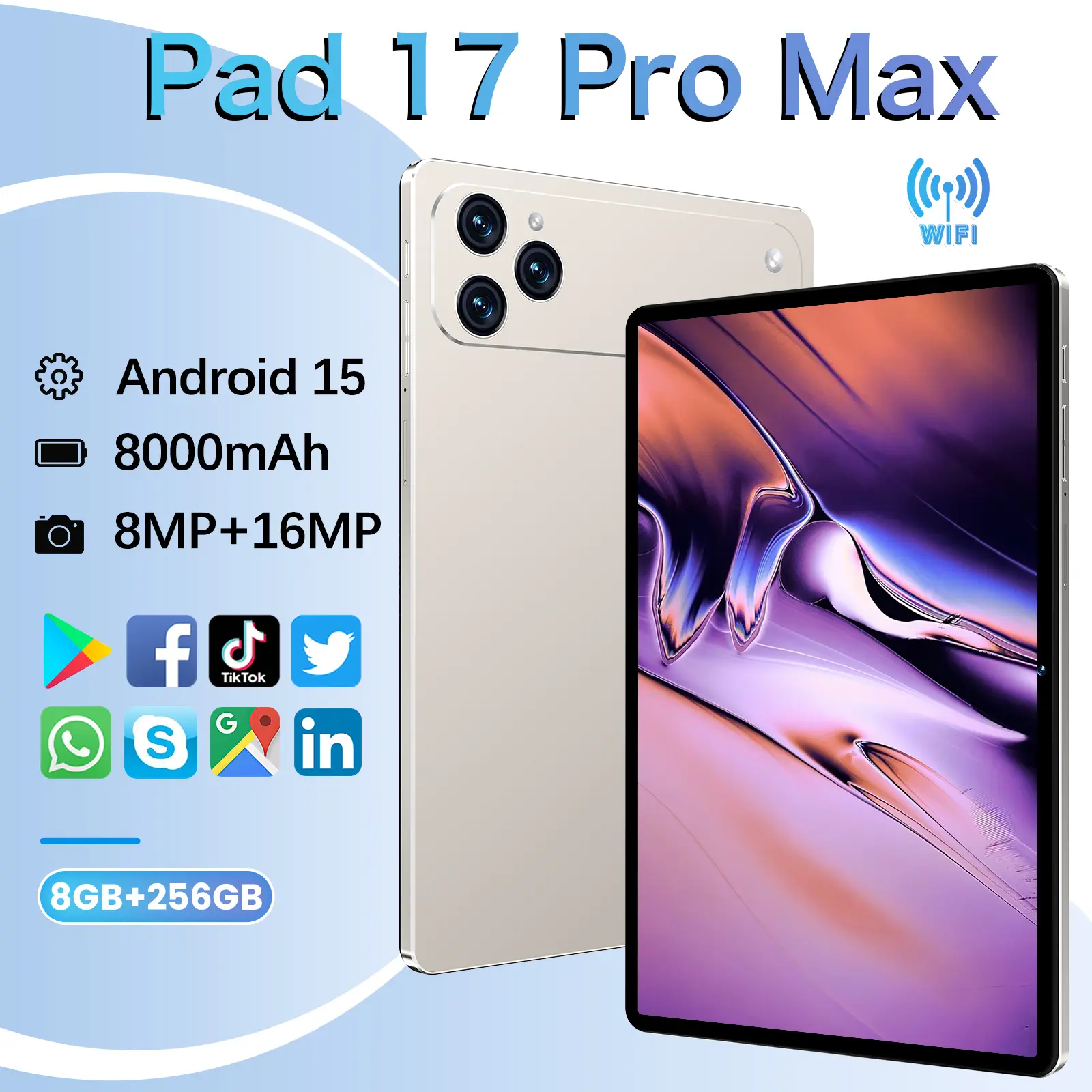NANNEE 17 Pro Max Smart Tablet Computer, 10.1-inch WiFi Touchscreen Tablet, 8GB RAM+256GB, Octa-Core Processor, 16MP+8MP Dual Cameras, 8000mAh Battery, Android 15, Type-C, Includes Keyboard & Protective Case, Christmas Gift