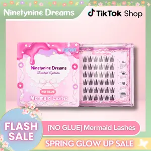 Ninetynine Dreams [NO GLUE] Mermaid Self-Adhesive Press-On Lashes | Self-Adhesive Ultra-Thin Band, 9-13mm, C++ Curl Spiky Anime Manhua Style, Natural DIY Clusters — Beginner Friendly Trendy Must-Have Makeup Costmetics False Eyelashes