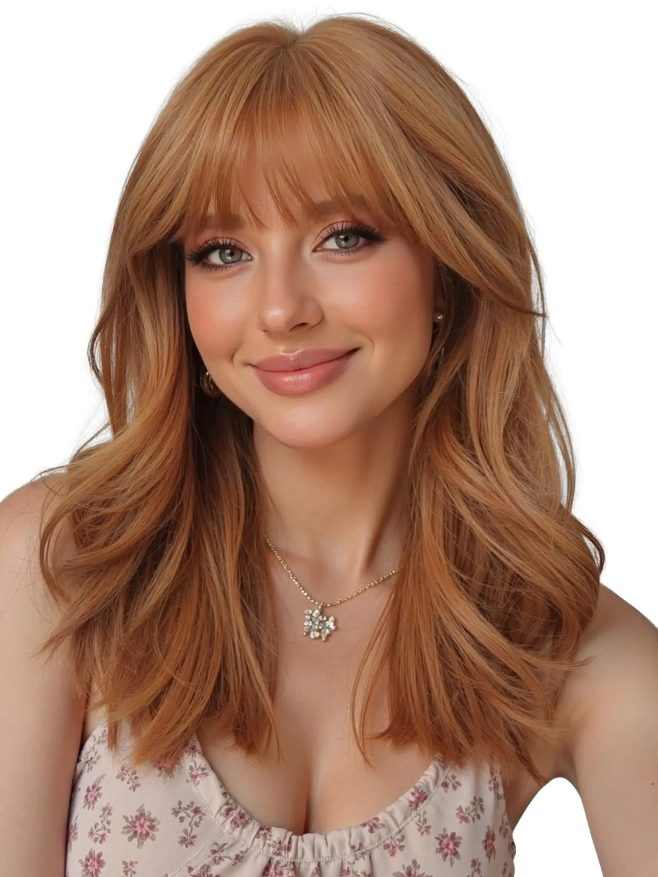 18 Inch Medium Length Wave Wig with Bangs, Fashionable Synthetic Fiber Hair, Natural Look, Easy Care, Suitable for All Ages, Synthetic Wavy Wig, Synthetic Machine Wigs, Synthetic Fiber Wigs