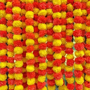 Vibrant Artificial Marigold Garland | Yellow-Orange Blooms for Diwali & Indian Weddings | Elegant Decor for Poojas & Festivities