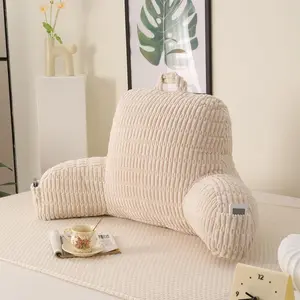 Reading Pillow for Sitting in Bed,Large Backrest Reading Pillow with Arm Rest,Back Rest Support Cushion for Sit Up on Couch,Sofa,and Floor(White Corduroy,Standard(17"))