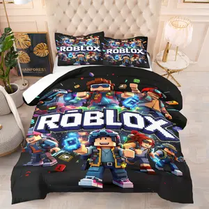 Roblox's themed promotional illustration printed pattern blanket, including 1 blanket and 1 or 2 pillowcases without a core, suitable for home or dormitory decoration and a perfect Christmas gift
