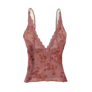 French See Through Sexy Suspender Top Women New Vintage V-neck Lace Vest Hot Girl Print Casual High Street Camis 2000s Outfits