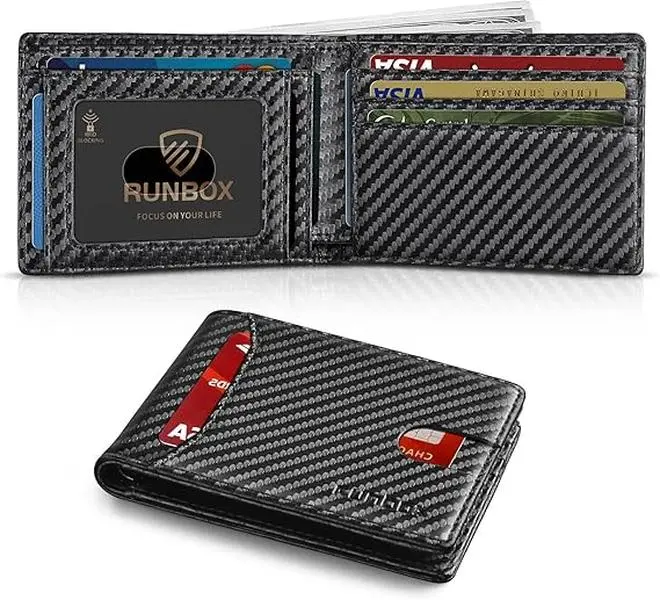 RUNBOX Wallet for Men Slim 11 Credit Card Holder Slots Leather RFID Blocking Small Thin Men's Wallet Bifold Minimalist Front Pocket Large Capacity Gift Box tiktokshopbacktoschool