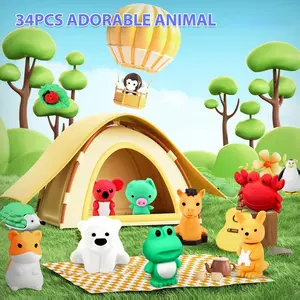 34PCS Adorable Animal Puzzle Erasers Bulk Cute Desk Pets Kids Puzzle Erasers Take Apart Cool 3D Eraser Mini Pencil Eraser Fun Party Favors for School Supplies Classroom Rewards Easter Egg Fillers Gifts