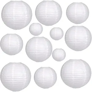 12 count White Paper Lanterns - Chinese  Round Hanging Lamp for Wedding, Bridal, Outdoor, Garden, Home, Party Decorations (Size of 6", 8", 10", 12")