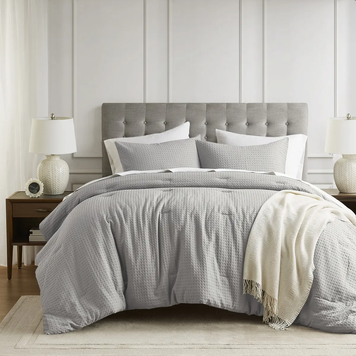 Dotted Textured Duvet Cover Set, Ultra Soft Duvet Cover, Standard Shams, Machine Washable, Solid Color
