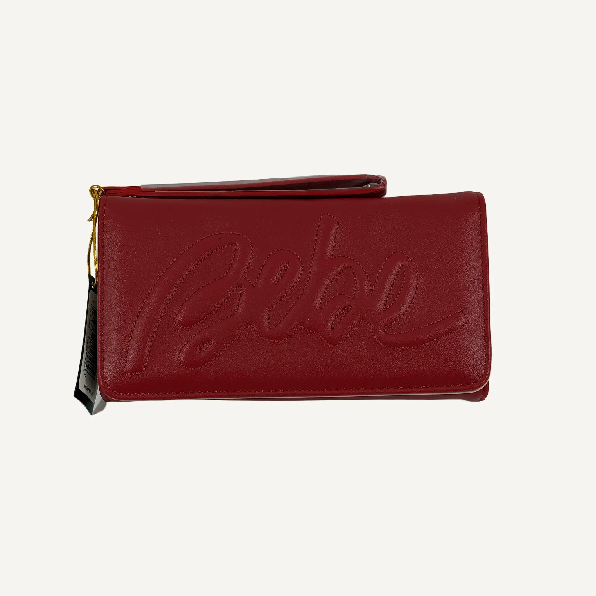 Bebe Women's Red Synthetic Louisa Trifold Wallet - Wrist Straps, Embossed Logo, Snap Closure, Everyday Carry Accessory, ET10-5580