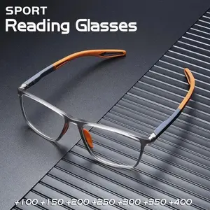 Fashion TR90 Reading Glasses for Men – Flexible Spring Leg Sports Presbyopia Glasses (Anti Blue Light, +100~+400) Multi-Face Fit, Bendable Unbreakable Frame