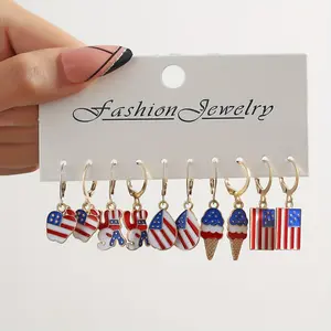 1 set of creative red, blue, and white striped American Independence Day earrings, personalized flag earrings, 5 pairs, Independence Day holiday party jewelry decorations, Fashion Jewelry, Dangle Hoop Earrings, Dangling Earrings