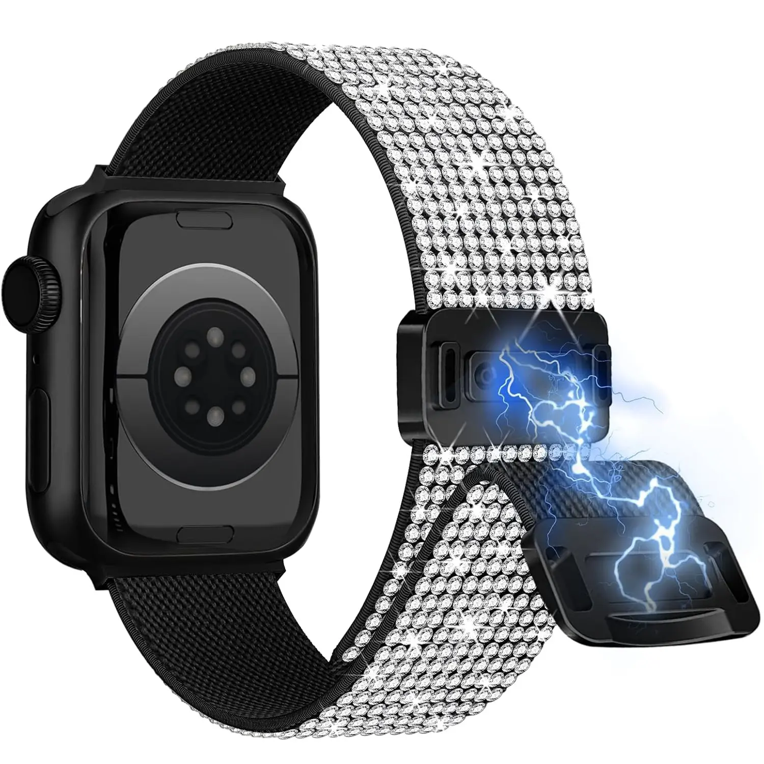 Sparkly Stretchy Nylon Magnetic Band Strap For Apple Watch Bands for Women (42mm Series 11/10) 41mm 44mm Ultra 49mm, Smartwatch Strap, Elastic Sport iWatch Bands For iPhone Watch Series 11 10 SE, Smart Watch Straps, Smartwatch Accessories