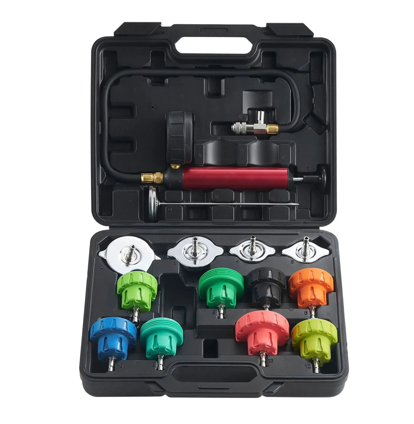 Radiator Pressure Tester Kit 14 pcs, Coolant System Tester with Pump & Adapters 14-Piece Set