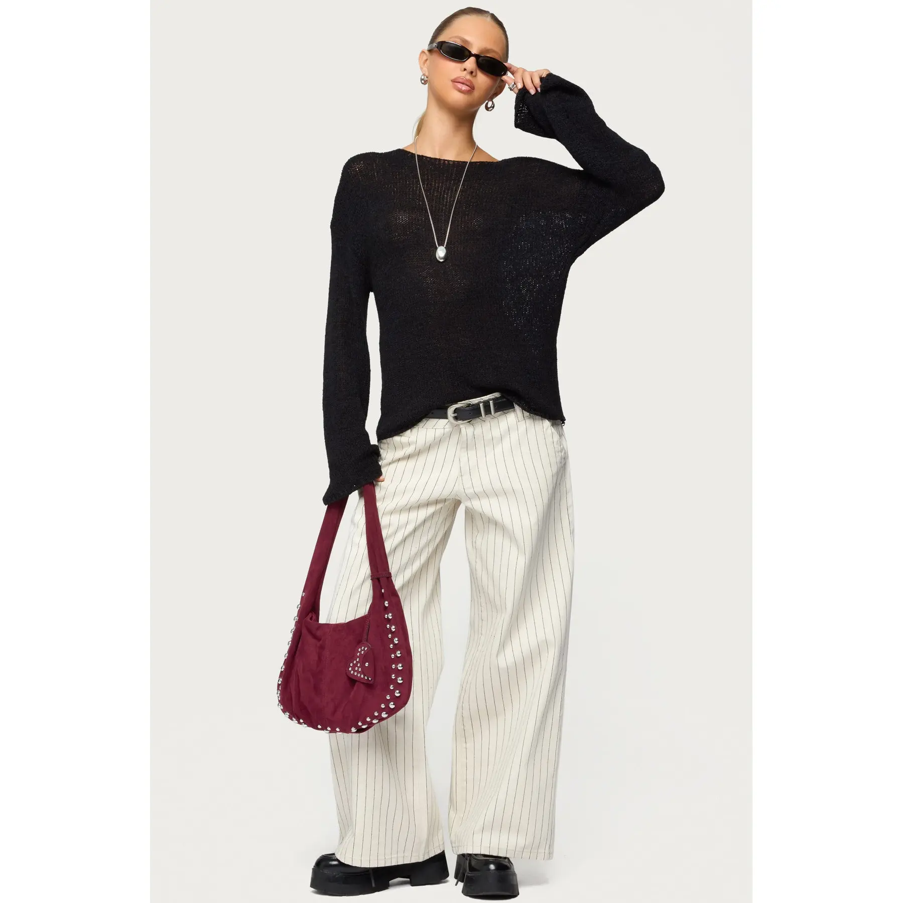 Petite Cory Striped Low Rise Baggy Jeans