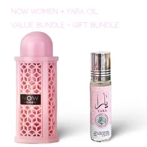 Lattafa Perfumes Now Women 100ml (3.4 Fl oz) + Yara 10ml (0.34 Fl.oz) Roll On Perfume Oil - Long Lasting Perfume - Value Bundle  Fragrance Gift Bundle, Amber, Vanilla