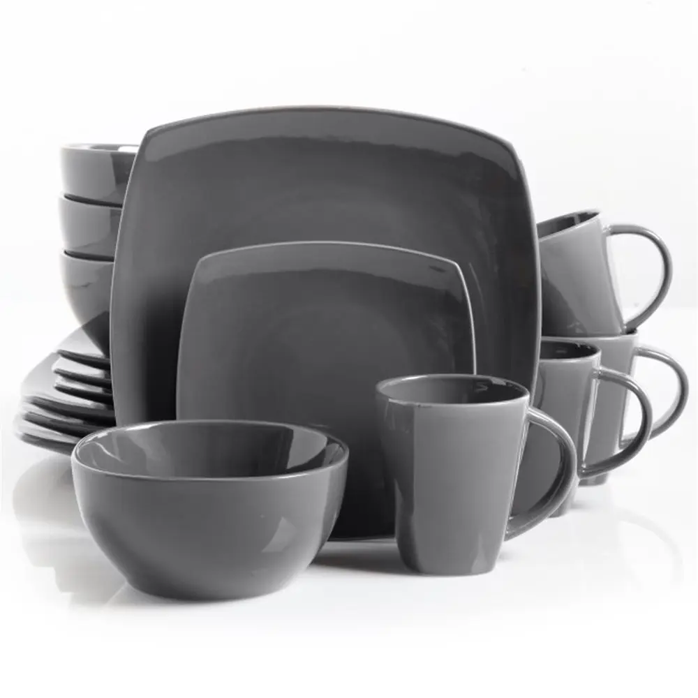 Soho Lounge Square Dinnerware Set, Gray - 16 Piece
