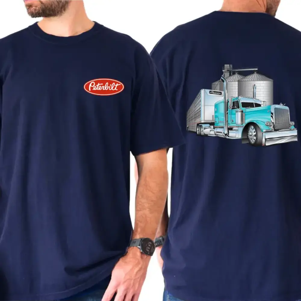 Peterbilt Blue Rig T-Shirt, Livestock Trailer & Silo Farm Graphic Tee, Classic Semi Truck Diesel Work Shirt, For Farmers & Truck Drivers, Gift for Rig Enthusiasts