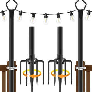 ZOEGI 2 Pack 10Ft String Light Poles,Light Poles for Outside String Lights,Outdoor Light Poles with Fork,Metal Pole Stand for Patio,Backyard,Deck