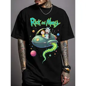 Creative Design Men's & Women's Casual T-shirts Rick and Morty Cartoon Pattern Drop Shoulder Fitted Short Sleeve Crew Neck Pure Cotton Breathable Comfortable Summer Tops Menswear