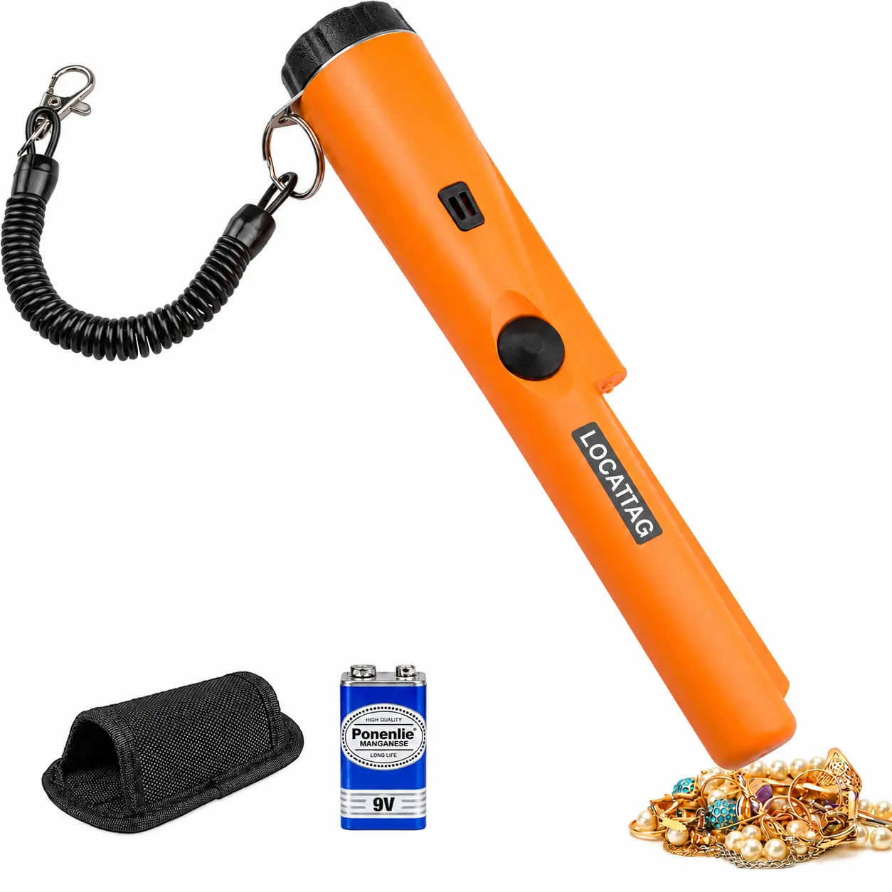Handheld Metal Detector Pinpointer - 128°/360° Detection - Buzzer/Vibration Alerts - Durable Plastic Body - Metallic Finish - Ergonomic Design - For Gold,Silver - Battery-Powered (Included) - Efficient Treasure Hunting Tool for Hobbyists