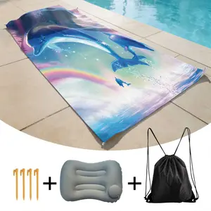 Beach Towel Pillow Set, Inflatable Pillow & Beach Pins, Drawstring Bag Included, Perfect for Summer Vacations, Comfortable & Durable