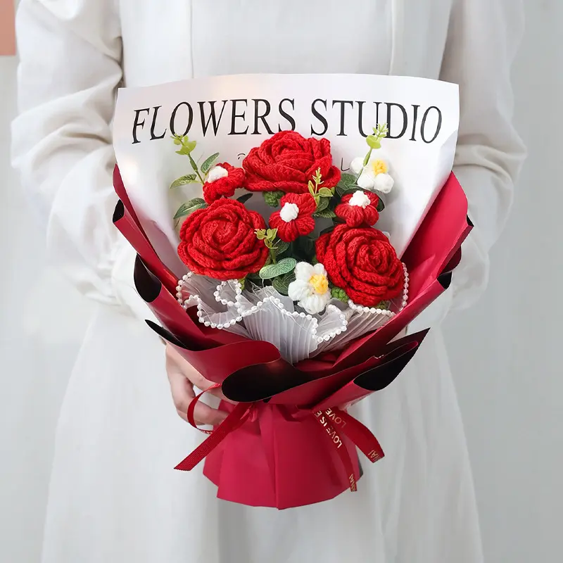 Handmade Knitted Rose Sunflower Bouquet, Perfect Gift for Valentine's Day, Mother's Day, Christmas, Women's Birthday, Girlfriend & Best Friend