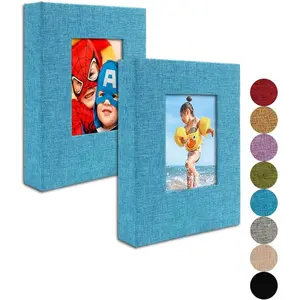 Small Photo Album 4x6 - Clear Pages, Linen Cover with Front Window, Pack of 2, Each Album Holds 52 Photos, Small Brag Book for 4x6 Photos, Blue Fabric