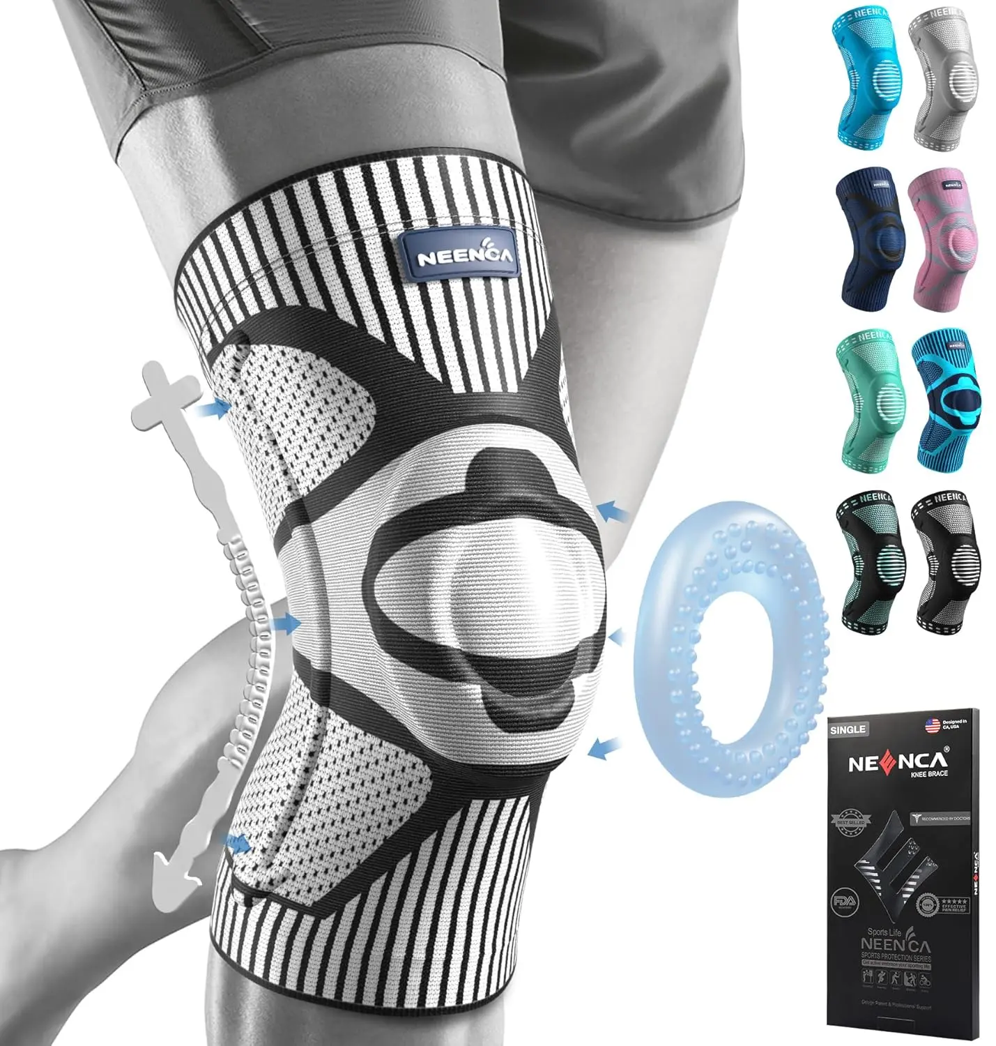 [NEENCA] workout sport Knee Brace for Knee Pain Relief, Medical Knee Support with Patella Pad & Side Stabilizers, Compression Knee Sleeve for Meniscus Tear, ACL, Arthritis, Joint Pain, Runner, Sport- FSA/HSA APPROVED
