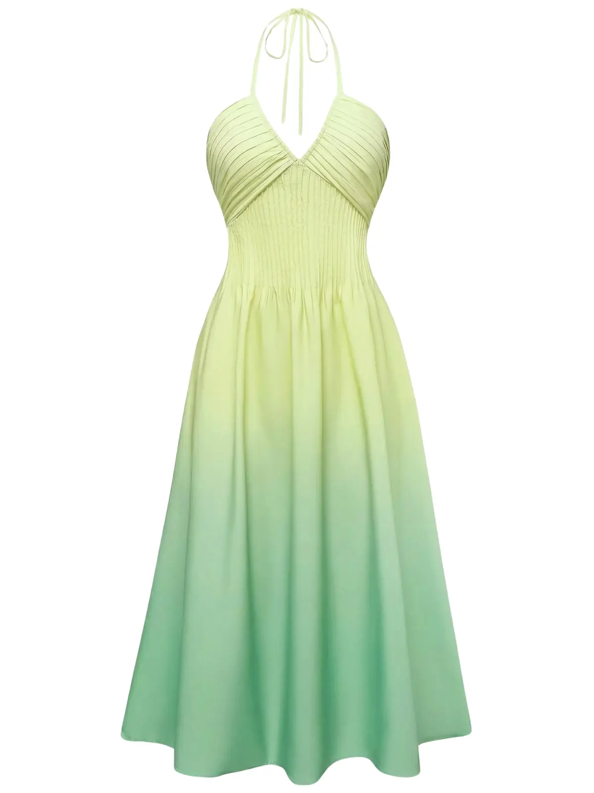 Green 1940S WOMENSWEAR OMBRE DEEP V-NECK HALTER BASIC CASUAL DRESS summer dresses vacation outfits